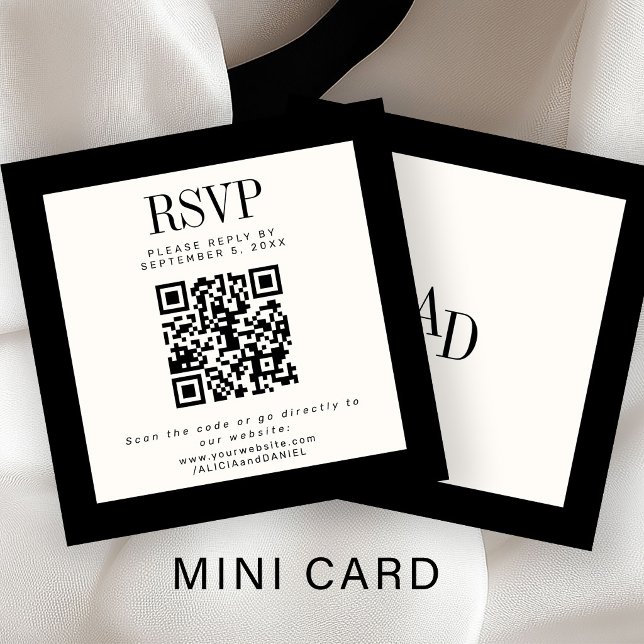 Tarjeta De Recepción Ivory black classic elegant QR RSVP wedding (Subido por el creador)