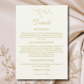 Tarjeta De Recepción Ivory Botanical Minimalist Wedding Details