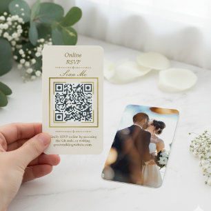 Tarjeta De Recepción Ivory Cream Código QR RSVP de Foto en Línea para