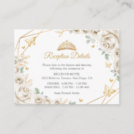 Tarjeta De Recepción Ivory Cream Gold Floral Quinceanera  Details