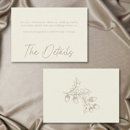 Tarjeta De Recepción Ivory Cream Minimalist Leaf Acorn Fall Wedding