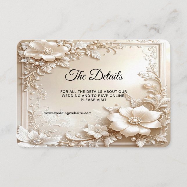 Tarjeta De Recepción Ivory Flowers Detail (Anverso)