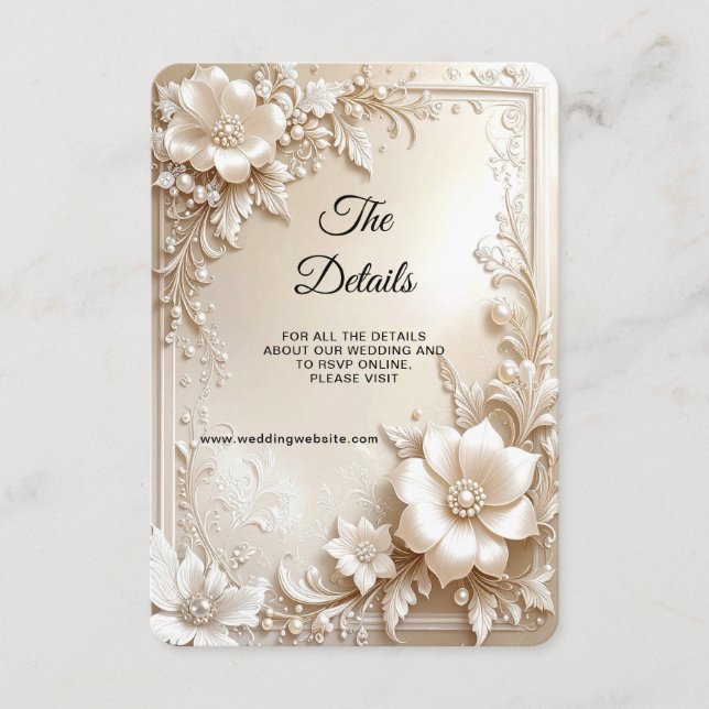 Tarjeta De Recepción Ivory Flowers Detail Enclosure (Anverso)