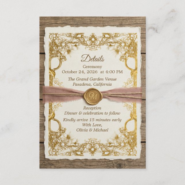 Tarjeta De Recepción Ivory Gold Boho Floral Rústico Elegante Script (Anverso)