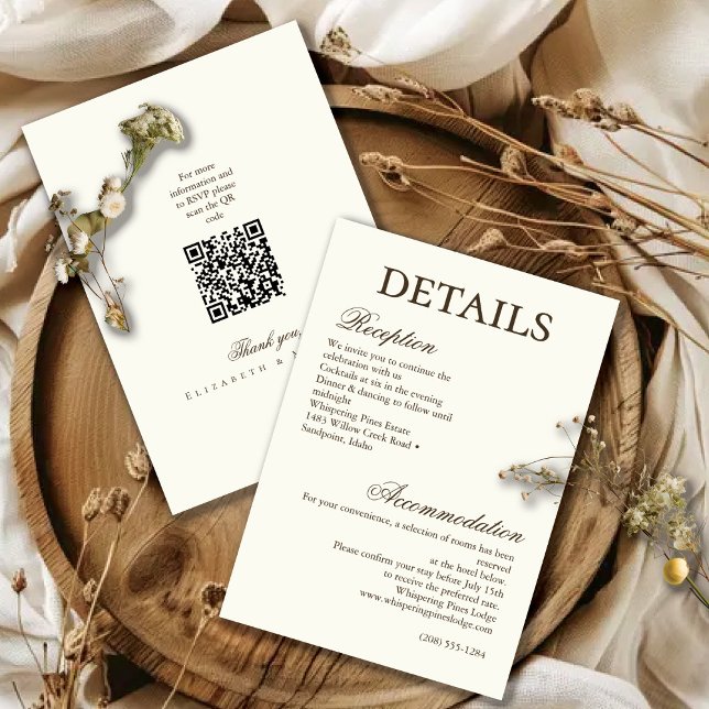 Tarjeta De Recepción Ivory Minimalist Boho Script Wedding Details (Subido por el creador)