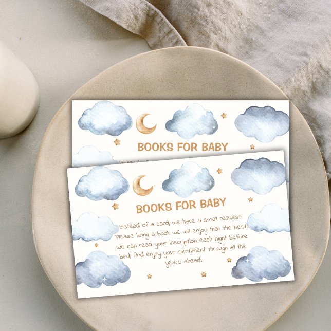 Tarjeta De Recepción Ivory Moon Stars Twinkle Boy Books Para Baby Showe (Ivory Moon Stars Twinkle Boy Books For Baby Shower Enclosure Card)
