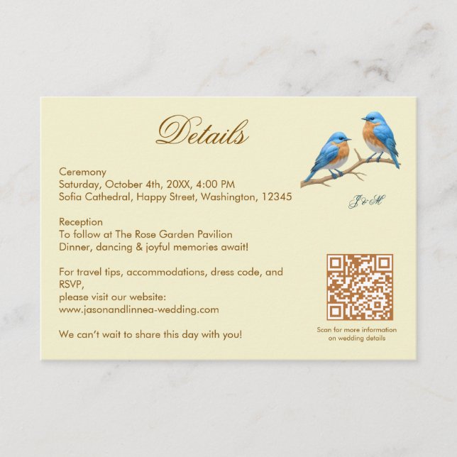 Tarjeta De Recepción Ivory Pastel Lovebirds Romantic Bluebirds Boda (Anverso)