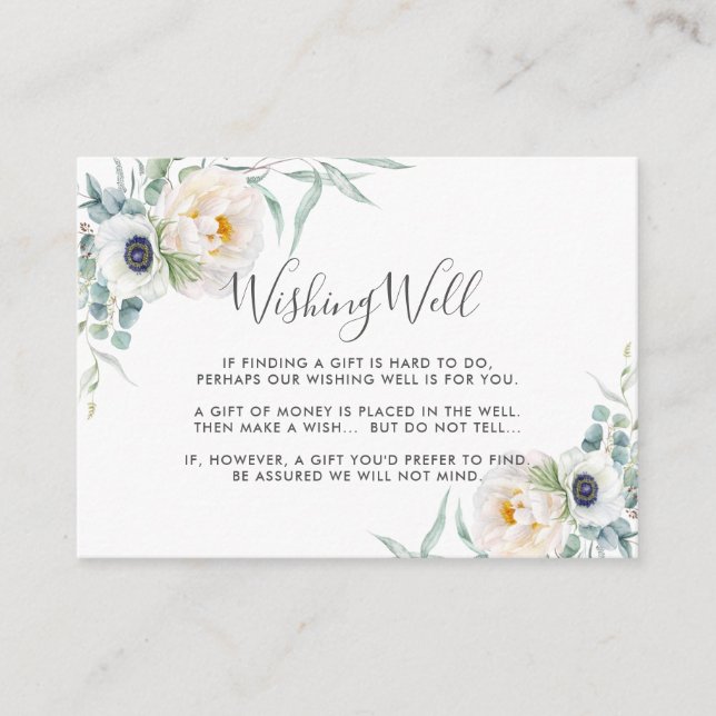 Tarjeta De Recepción Ivory Peony Floral Eucalyptus Boda Desear Bien (Anverso)