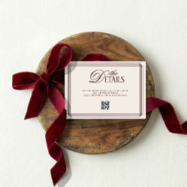 Tarjeta De Recepción Ivory Red Old Money Wedding Details QR code