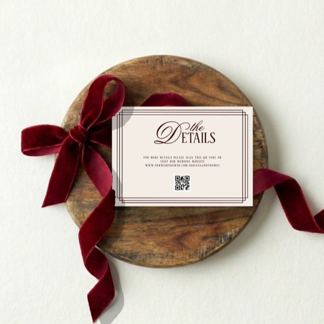 Tarjeta De Recepción Ivory Red Old Money Wedding Details QR code (Subido por el creador)