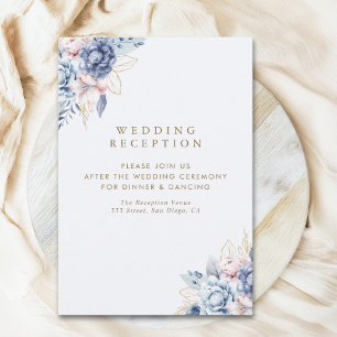 Tarjeta De Recepción Ivory Roses & Blue Blossoms Wedding