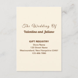 Tarjeta De Recepción Ivory Wedding Gift Registry Portrait