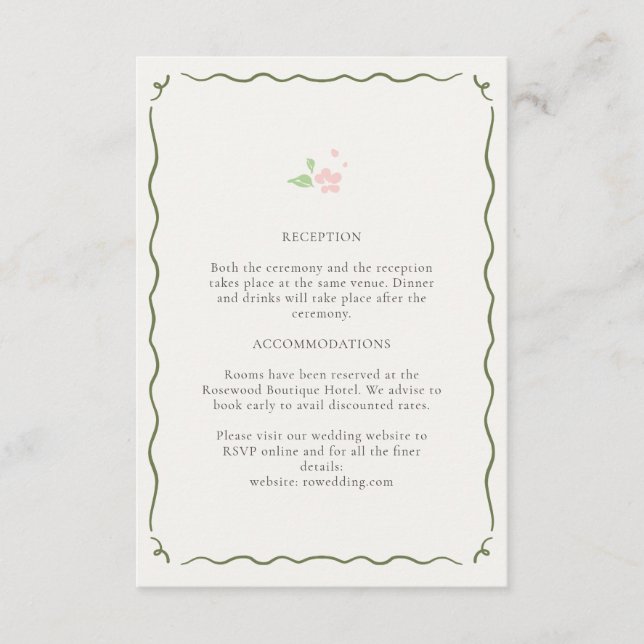 Tarjeta De Recepción Ivory | Whimsical Floral Wedding Enclosure Card (Anverso)