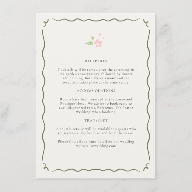 Tarjeta De Recepción Ivory | Whimsical Floral Wedding Enclosure Card (Anverso)