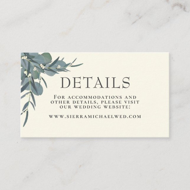 Tarjeta De Recepción Ivory White | Detalles del Boda botánico Eucalyptu (Anverso)