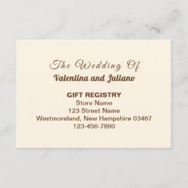 Tarjeta De Recepción Ivory with Brown Typography Wedding Gift Registry