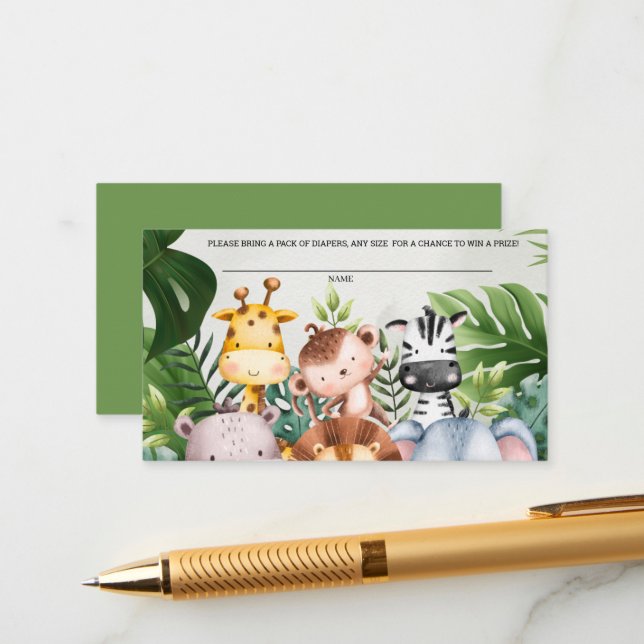 Tarjeta De Recepción Jabón Safari Animales Niños Cute Diaper Raffle (Anverso/Reverso In Situ)
