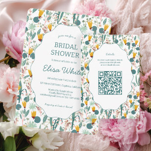 Tarjeta De Recepción Jardín de Agua Floral Bridal Shower QR PERSONALIZA