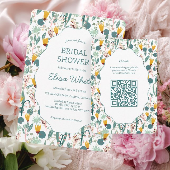 Tarjeta De Recepción Jardín de Agua Floral Bridal Shower QR PERSONALIZA (Water Garden Floral Bridal Shower Cute CUSTOM QR Enclosure Card
)