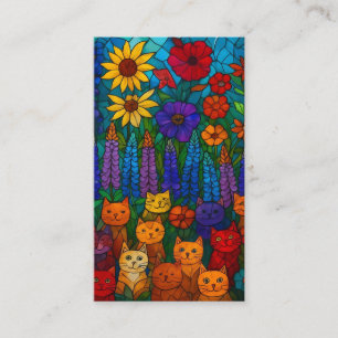 Tarjeta De Recepción Jardín de Gatos Arte de Gato de Vidrio Emplomado c