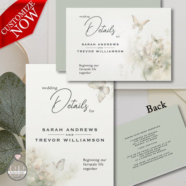 Tarjeta De Recepción Jardín de mariposas encantadas (easy to customize in 2 styles)