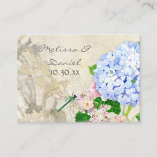 Tarjeta De Recepción Jardín inglés, azul y rosa Hydrangeas acuarela
