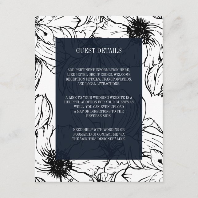Tarjeta De Recepción Jardín moderno | Detalles del invitado del boda Fl (Anverso)