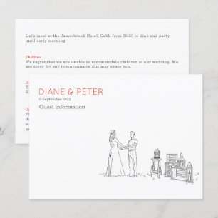 Tarjeta De Recepción Jardín Picnic Minimalista Negro y Boda Blanco