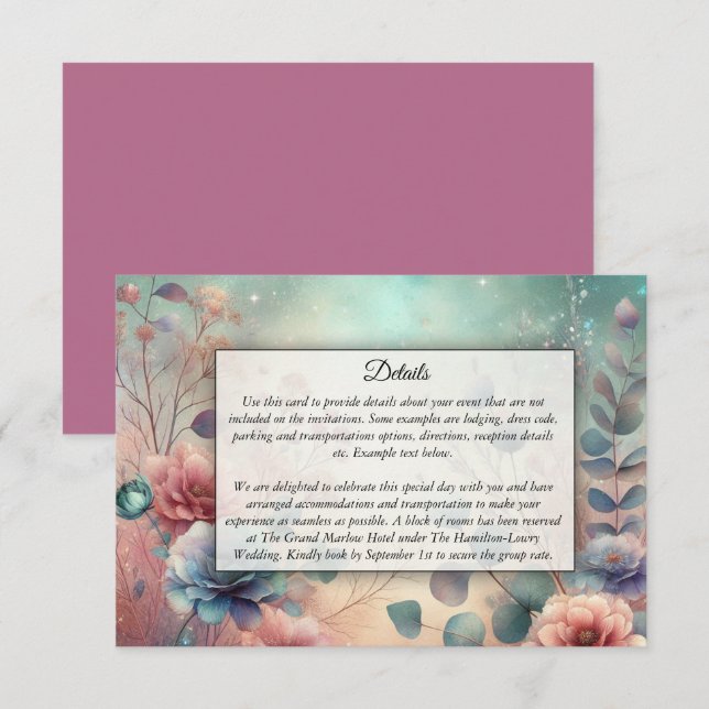 Tarjeta De Recepción Jardín Secreto en Brillo de Noche (Anverso / Reverso)