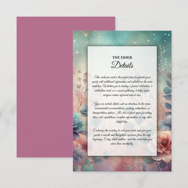 Tarjeta De Recepción Jardín Secreto en Brillo de Noche (Anverso / Reverso)