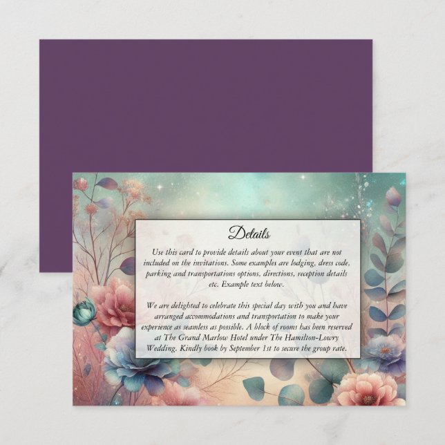 Tarjeta De Recepción Jardín Secreto en Brillo de Noche (Anverso / Reverso)