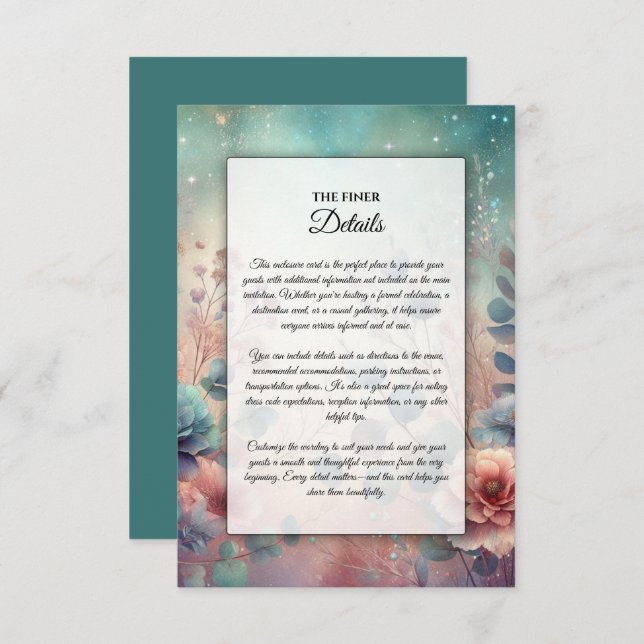 Tarjeta De Recepción Jardín Secreto en Brillo de Noche (Anverso / Reverso)