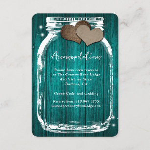 Tarjeta De Recepción Jarra de Mason de Madera Verde Turquesa Alojamient