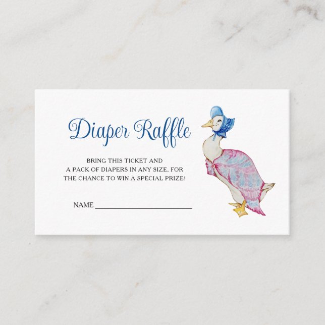 Tarjeta De Recepción Jemima Puddleduck Baby Shower Diaper Raffle (Anverso)