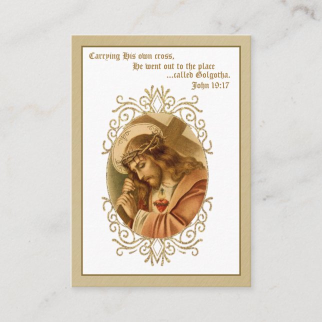 Tarjeta De Recepción Jesús cargando cruz plegaria sagrada carta religio (Anverso)
