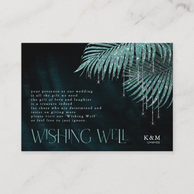 Tarjeta De Recepción Jewel Palm Leaf Wishing Well V2 ID Verde azulado83 (Anverso)