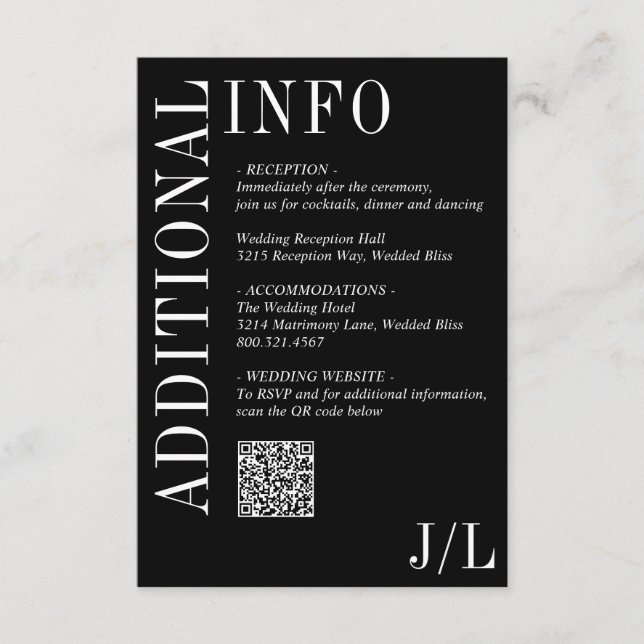 Tarjeta De Recepción Jocelyn Black Modern Boda (Anverso)