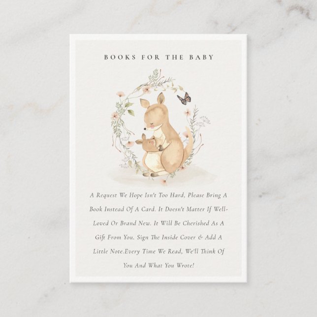 Tarjeta De Recepción Joey Mama Kangaroo Floral Books Para Baby Shower (Anverso)
