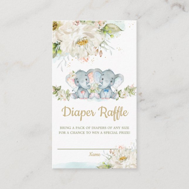 Tarjeta De Recepción Joven elefante gemelo Chica Baby Shower Diaper Raf (Anverso)