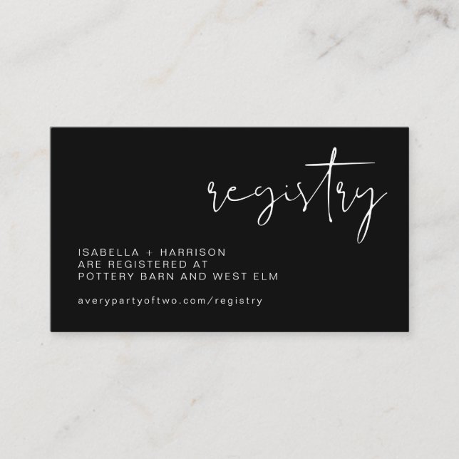 Tarjeta De Recepción JOVI Edgy Modern Minimal Registro de Bodas Negros (Anverso)