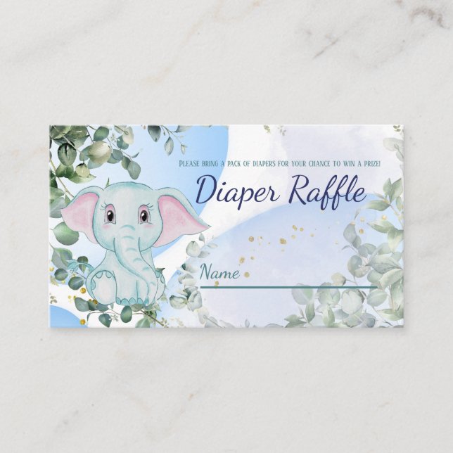 Tarjeta De Recepción Juego Cute Blue Elephant Eucalyptus Diaper Raffle (Anverso)