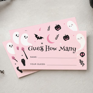 Tarjeta De Recepción Juego de adivinanza de Halloween rosa para baby sh