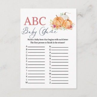 Tarjeta De Recepción Juego de baby shower ABC de calabaza 