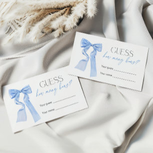 Tarjeta De Recepción Juego de Baby Shower Blue Bow Adivina cuántos golp