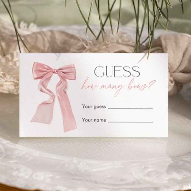 Tarjeta De Recepción Juego de Baby Shower Bow Rosado Adivina cuántas to (Subido por el creador)