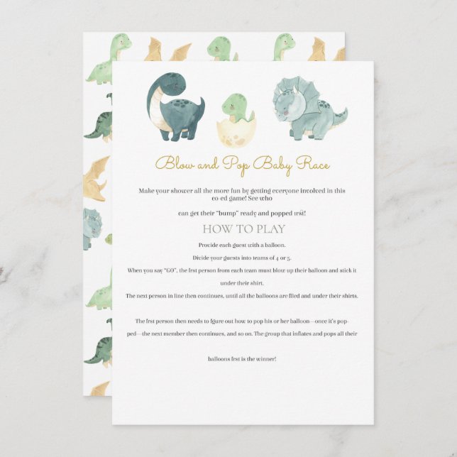 Tarjeta De Recepción Juego de Baby Shower Dinosaur (Anverso / Reverso)