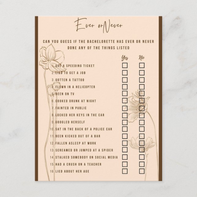 Tarjeta De Recepción Juego de Bachelorette (Anverso)
