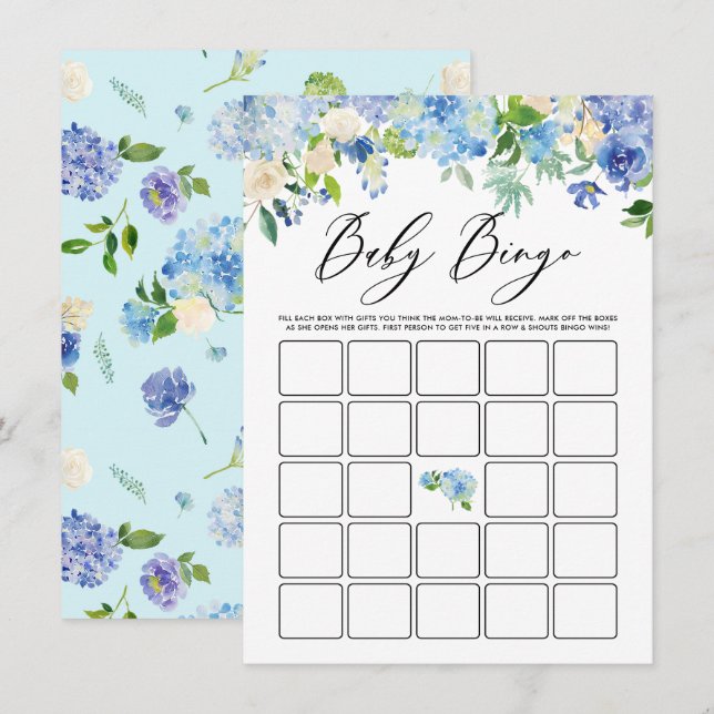 Tarjeta De Recepción Juego de bingo Blue Hydrangea Garland Baby Shower (Anverso / Reverso)