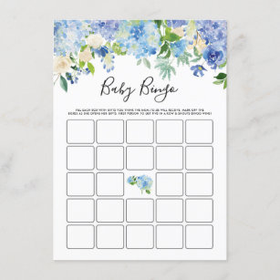 Tarjeta De Recepción Juego de Bingo de Baby Shower Hydrangeas Azul de c