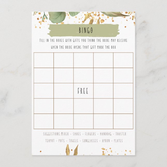 Tarjeta De Recepción Juego de Bingo Floral Bridal Shower (Anverso)